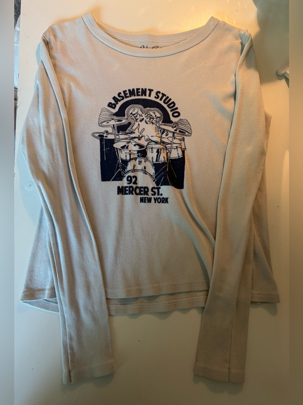 Brandy Melville/John Galt Cream Long-Sleeve Tee with Navy Graphic